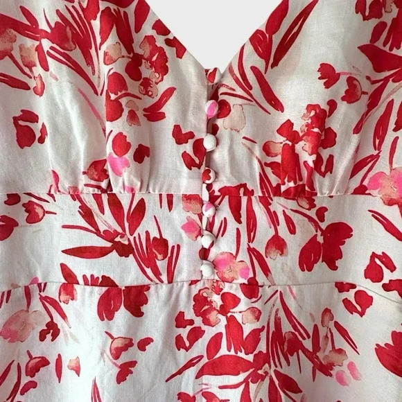 BANANA REPUBLIC NWOT FLORAL LINEN COTTON RUFFLE SLEEVE DRESS | SIZE: 4 - Picture 3 of 10